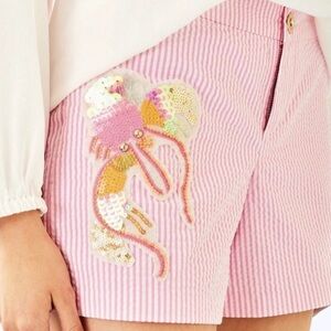 NWT Lilly Pulitzer Callahan Party Short Pink Cosmo Yarn Dyed Stripe Seersuck 0